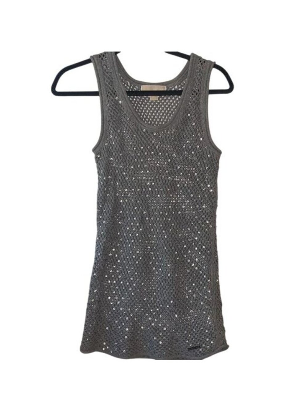 Michael Kors Gray Open Knit Tank Top With Sequins S Lightweight Cotton Womens